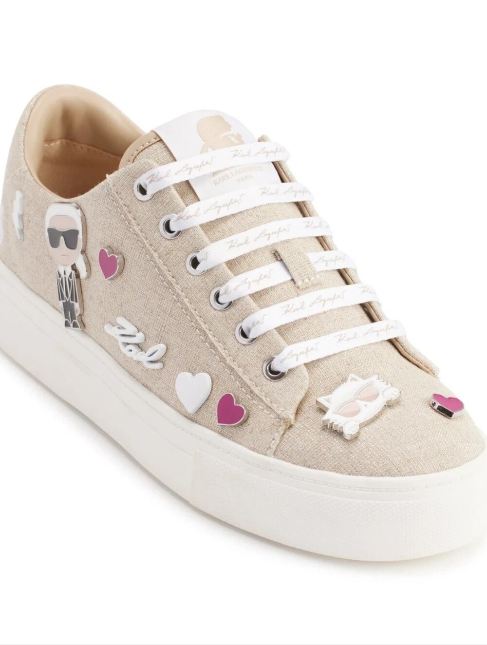 Karl Lagerfeld Paris Cate Pins Lace Up Fashion Sneaker Size 9 1/2 Natural Beige